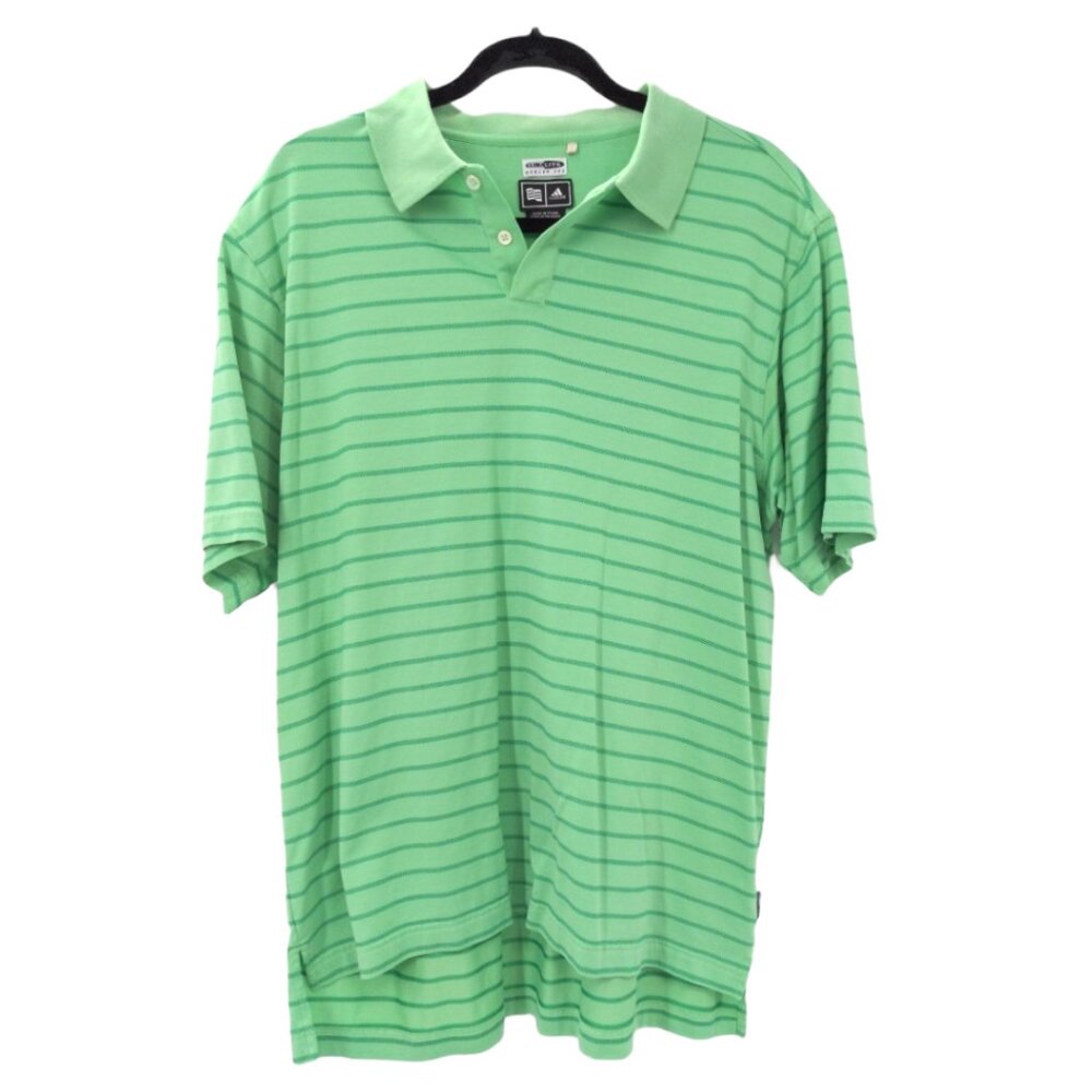 Adidas Polo Shirt Mens L Green‎ Striped ClimaLite Mercerized Cotton Blend Golf